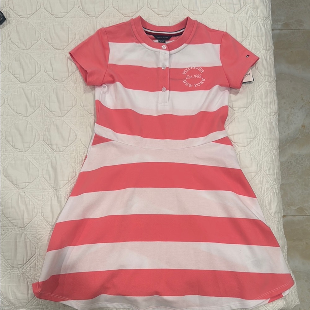 NWT Tommy Hilfiger Kids Pink and White Striped Dress